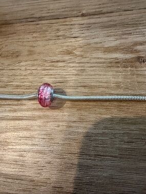 Pink Murano-Style Threaded Glass Charm Bead
